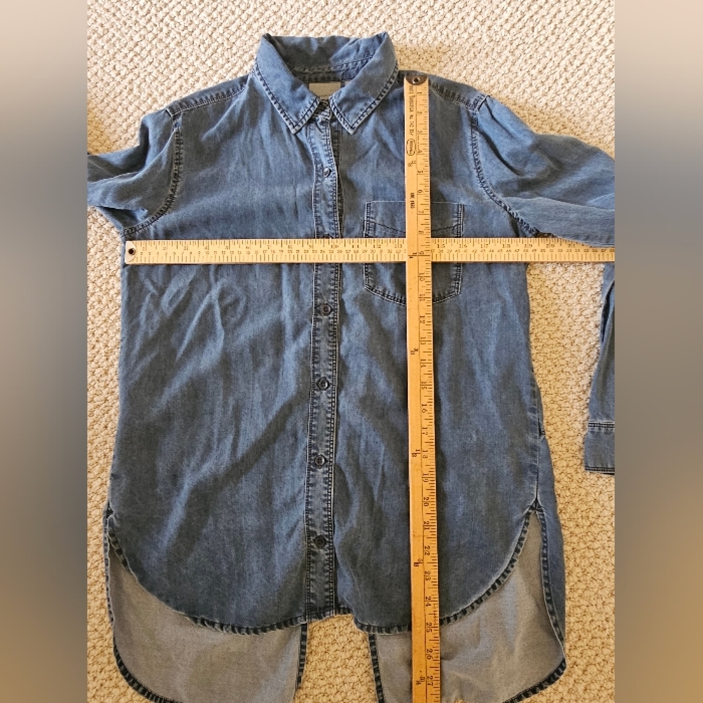 Athleta Long Denim 100% Lyocell Button Up Shirt Small Blue - Picture 7 of 7